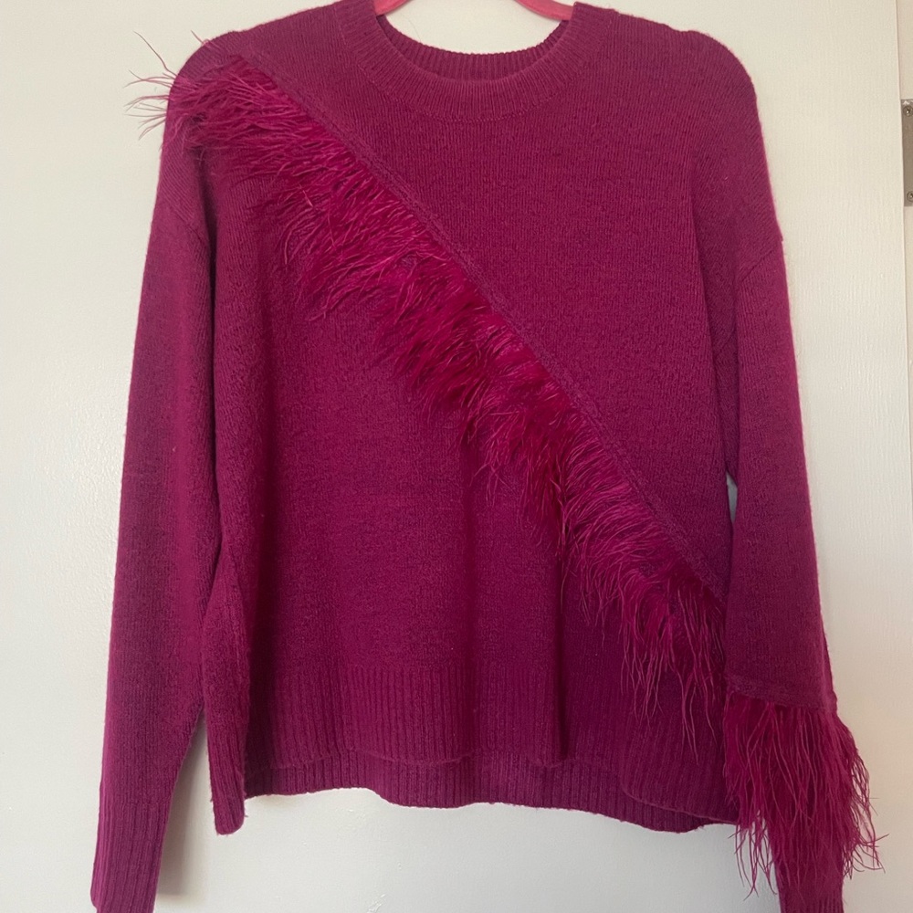 Design History Feather Trim Crew Sweater